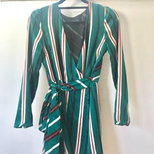 Zara TRF: Mini Green Striped Crossover Dress